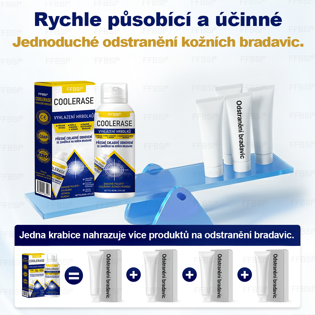 FFBSI® CoolErase Sprej pro regeneraci pokožky (Bradavice, Puchýře, Ekzém, Lupy, Kožní keratózy, Akné, Kožní výrůstky, Jizvy, Mateřská znaménka)