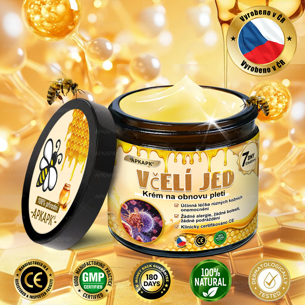 Dermatologicky a klinicky testováno👩‍⚕️🎁APKAPK®Bee Venom Krém na obnovení pleti🐝 pomáhá při léčbě kožních problémů, jako jsou: vrásky, jizvy, pigmentové skvrny, strie, akné, psoriáza, ekzém, kožní změny, podráždění, záněty a další kožní problémy.