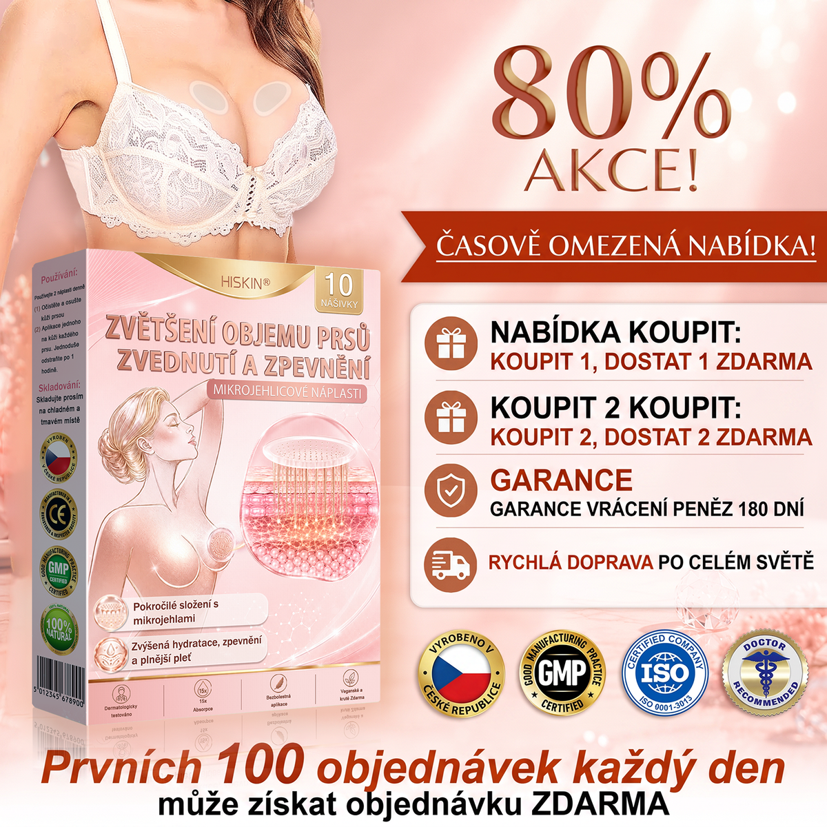 💯HISKIN® Mikroneedlová náplast pro podporu objemu, lifting a pevnost prsou
