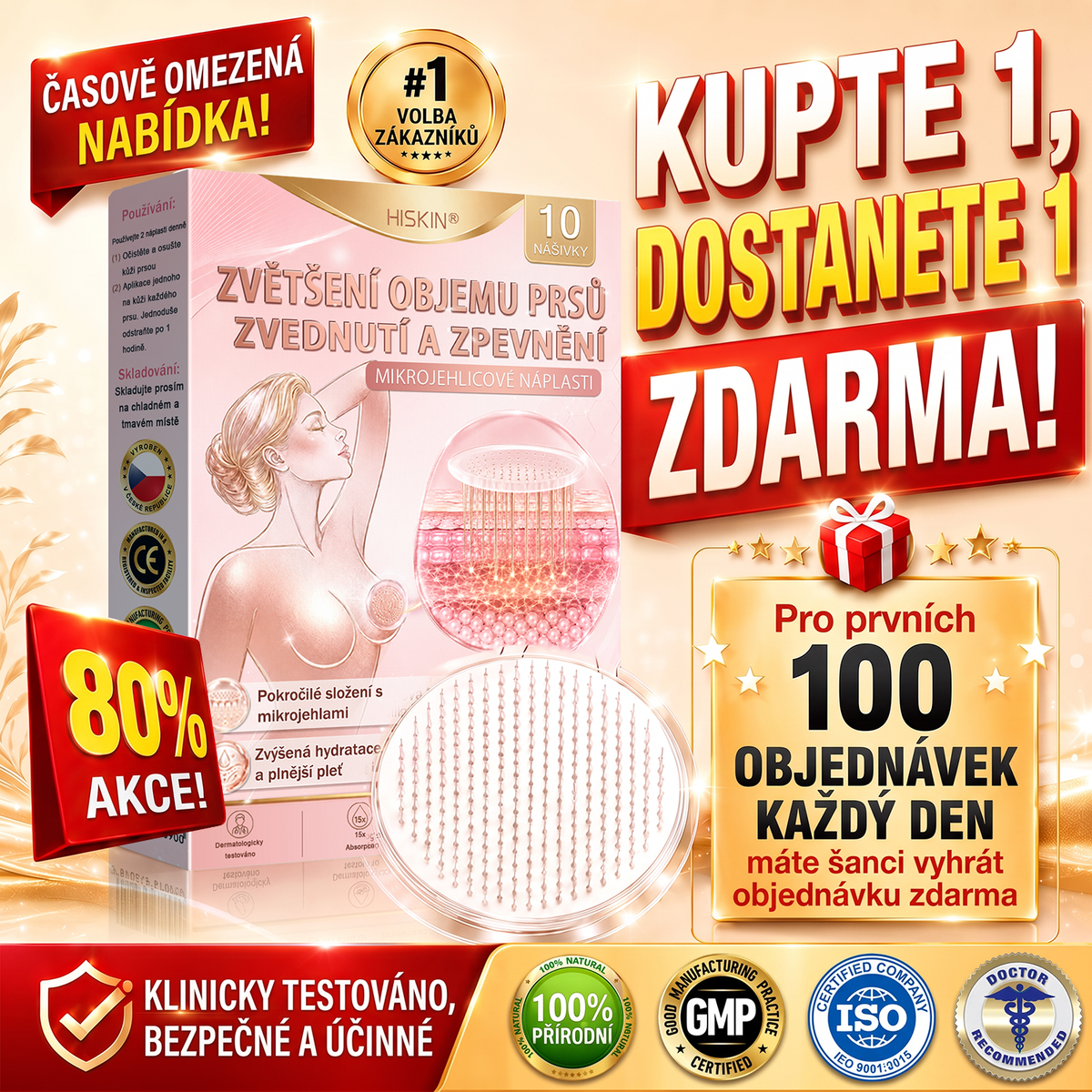 💯HISKIN® Mikroneedlová náplast pro podporu objemu, lifting a pevnost prsou