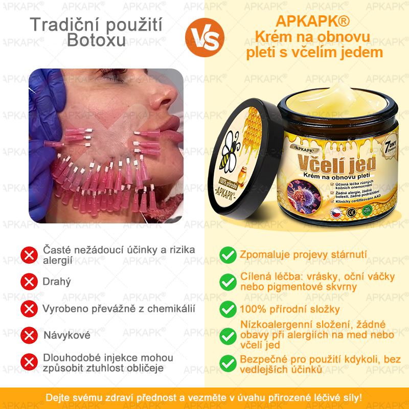 𝖠𝖯𝖪𝖠𝖯𝖪® 🐝~❤️ Krém s včelím jedem na obnovu pokožky 🐝 pomáhá při řešení kožních problémů, jako jsou: vrásky, jizvy, pigmentové skvrny, strie, akné, lupénka, ekzém, kožní léze, podráždění, záněty a další kožní potíže.
